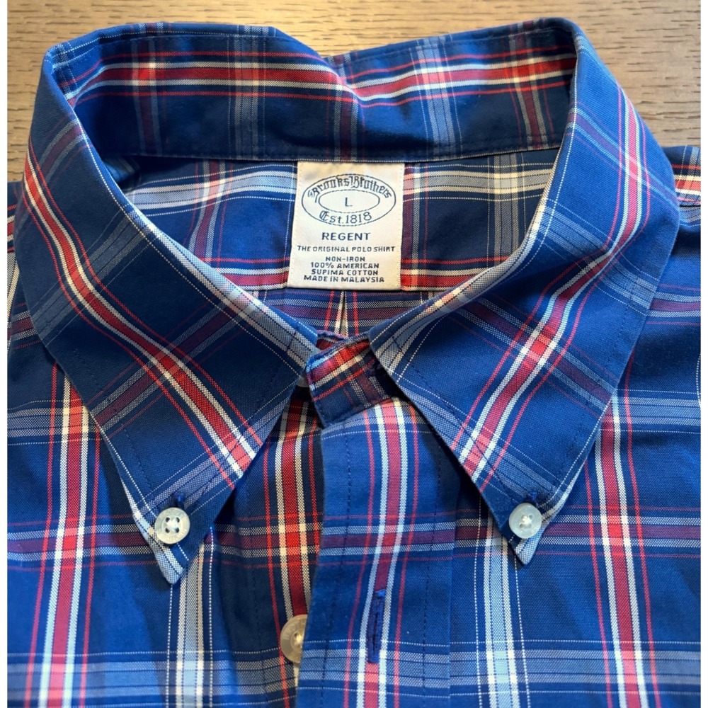 Brooks Brothers Mens L Blue Red Plaid Supima Cotton Button Down Long Sleeve - Picture 5 of 10